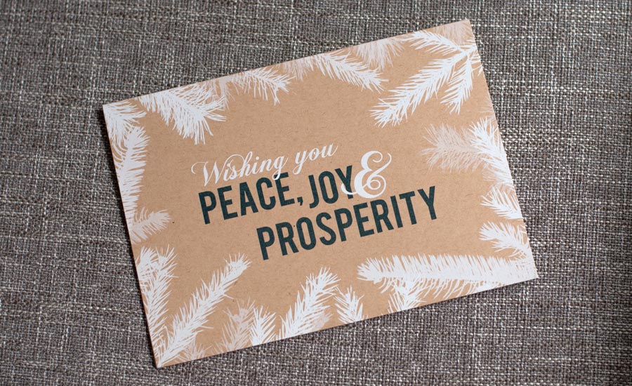 white ink kraft paper holiday card